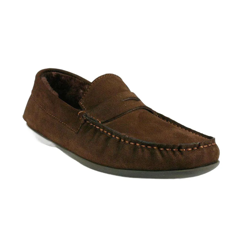 Cesare Paciotti Luxury Italian Men Designer Shoes Camoscio Ebano Suede w/ Sheepskin Brown Moccasins (CPM2216)