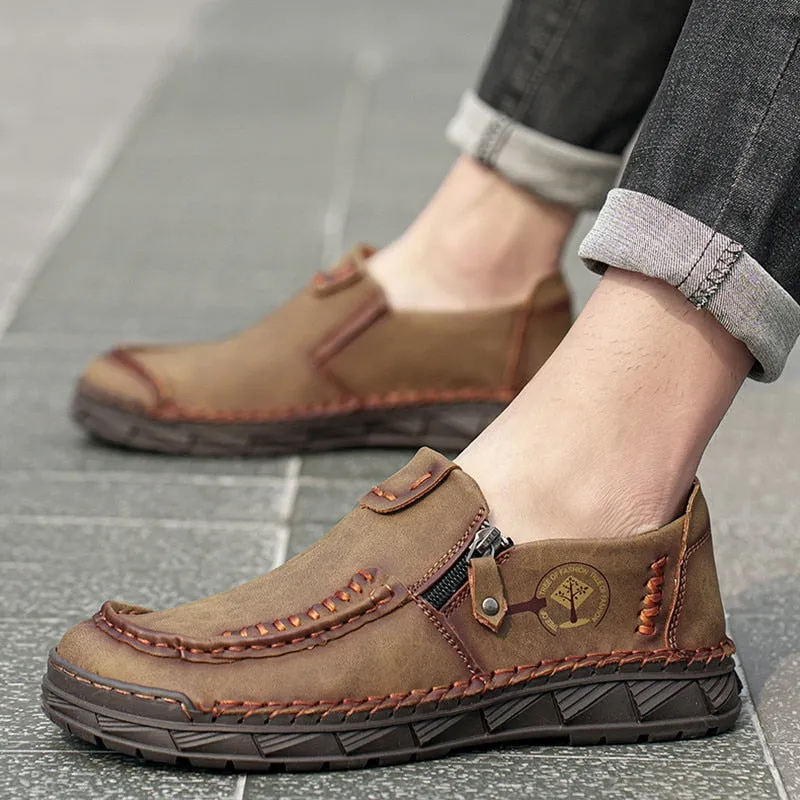 Classic Men's Casual Shoes Genuine Leather Breathable Men Soft Flats Moccasins Loafers Zipper Men's Driving Male Loafers Shoes