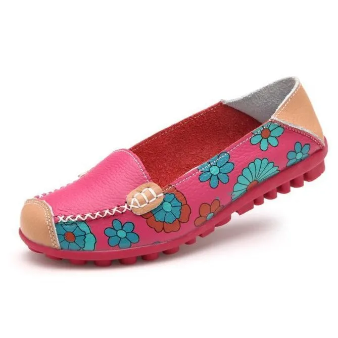 Comfortable Moccasins for Women Floral Printing Slip on Loafers