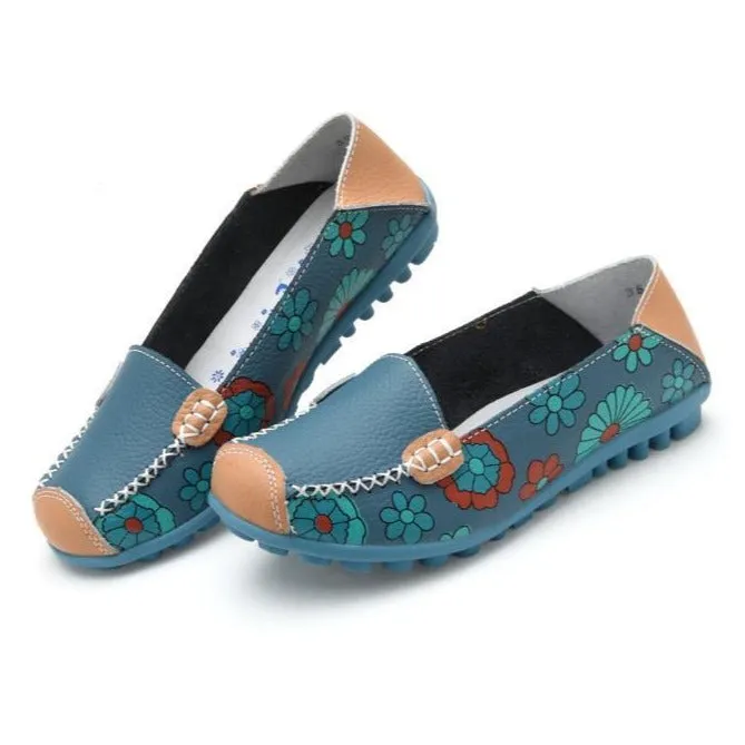 Comfortable Moccasins for Women Floral Printing Slip on Loafers