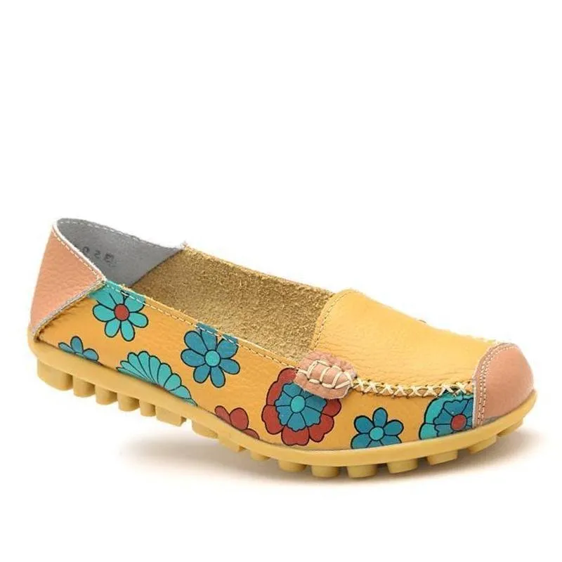 Comfortable Moccasins for Women Floral Printing Slip on Loafers