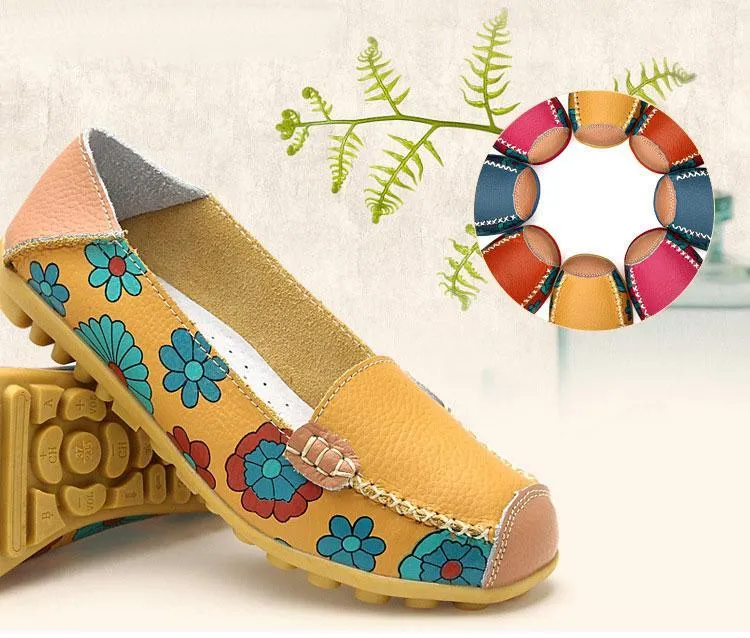 Comfortable Moccasins for Women Floral Printing Slip on Loafers