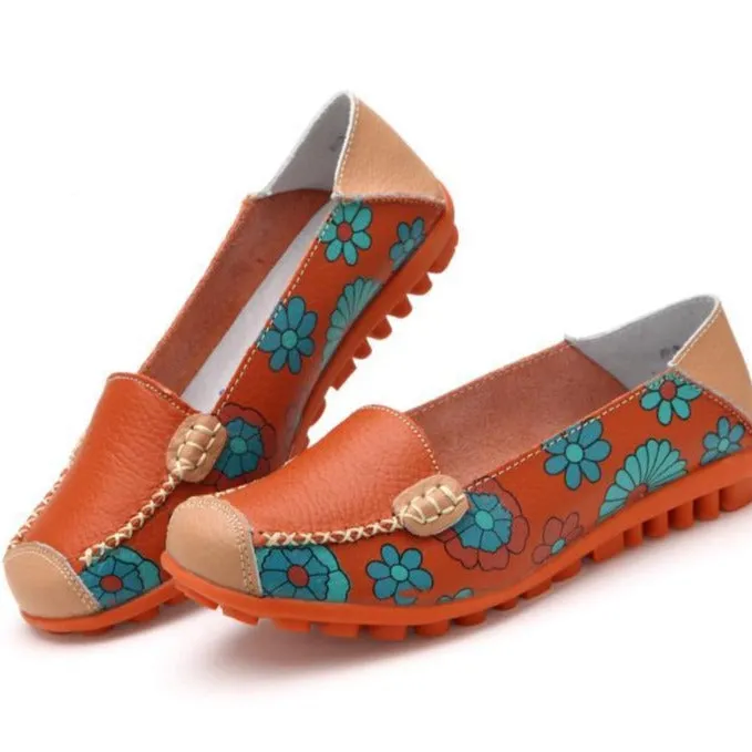 Comfortable Moccasins for Women Floral Printing Slip on Loafers