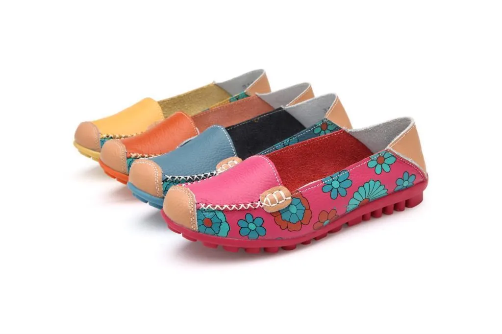 Comfortable Moccasins for Women Floral Printing Slip on Loafers