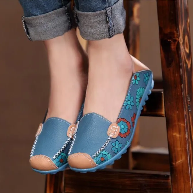 Comfortable Moccasins for Women Floral Printing Slip on Loafers