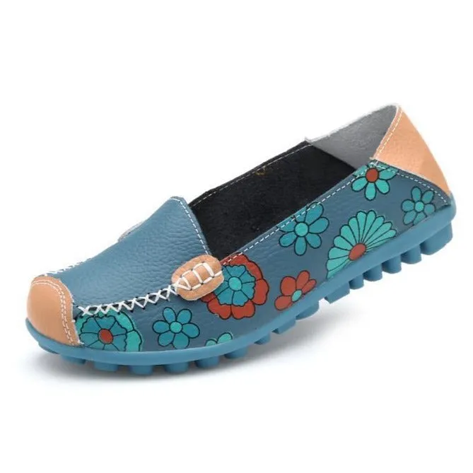 Comfortable Moccasins for Women Floral Printing Slip on Loafers