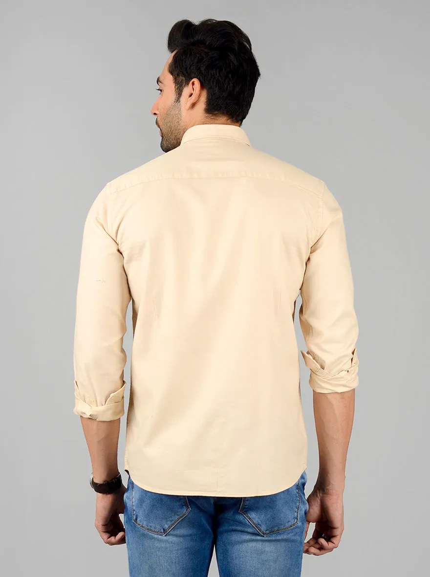 Cream Solid Slim Fit Casual Shirt | Greenfibre