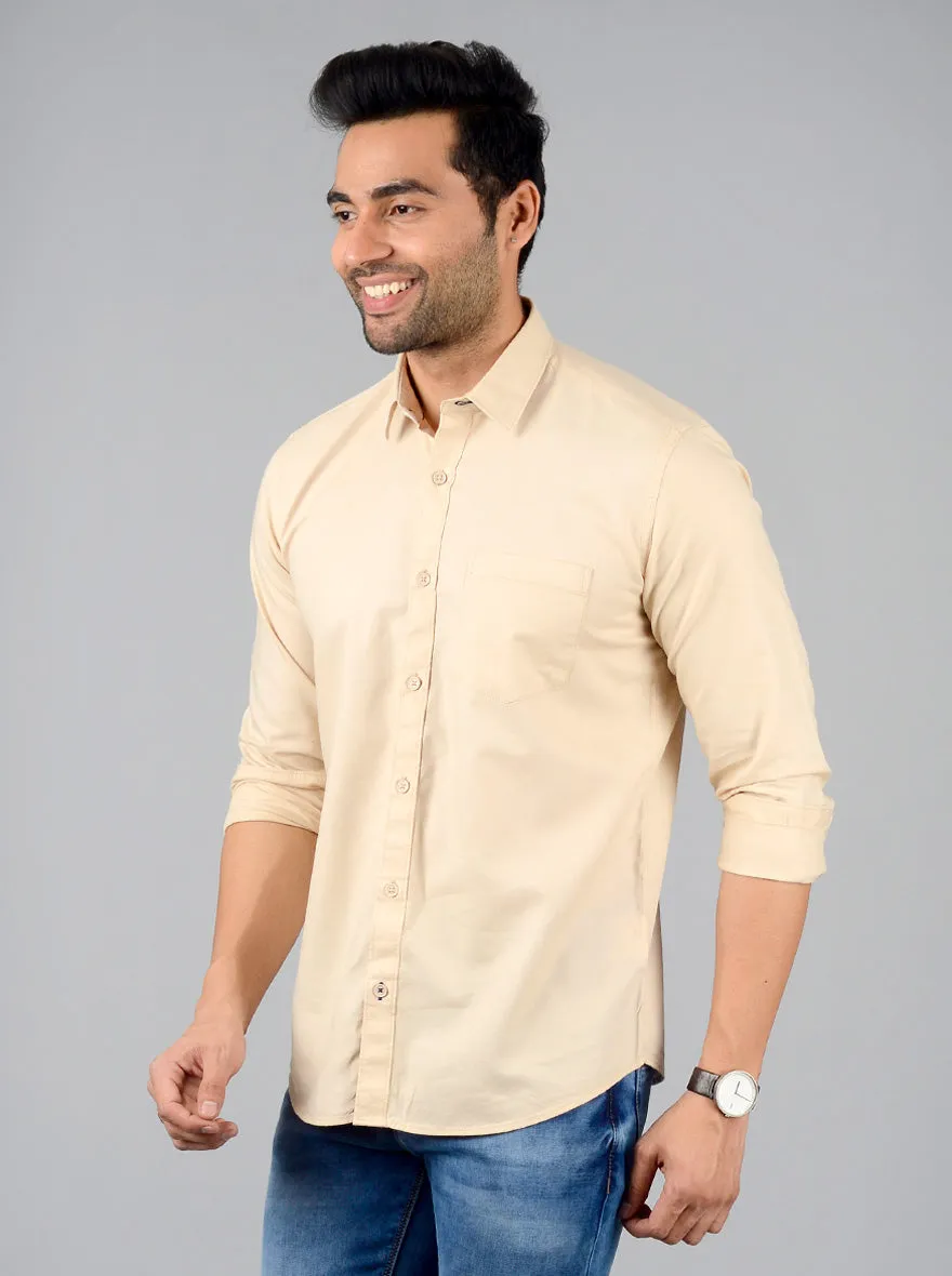 Cream Solid Slim Fit Casual Shirt | Greenfibre