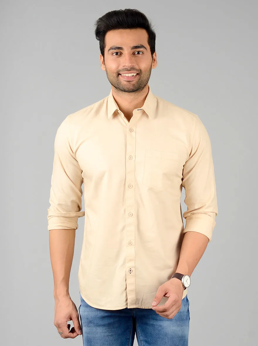 Cream Solid Slim Fit Casual Shirt | Greenfibre