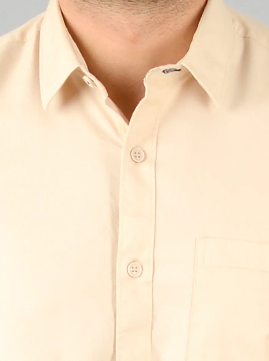 Cream Solid Slim Fit Casual Shirt | Greenfibre