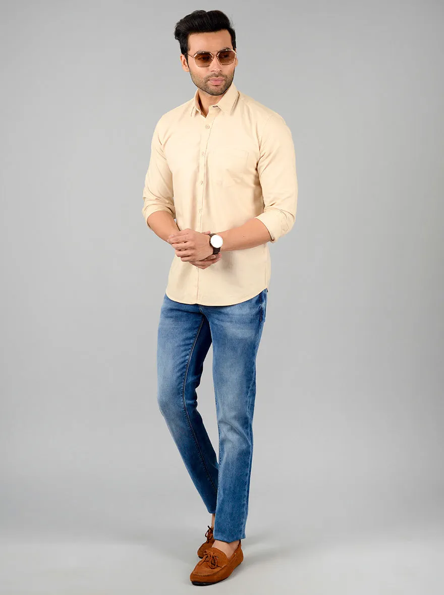 Cream Solid Slim Fit Casual Shirt | Greenfibre