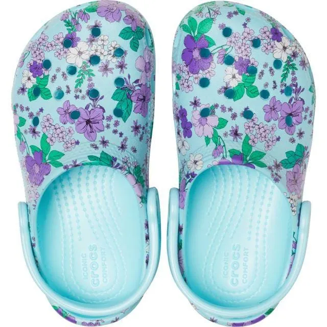 Crocs Classic Floral Clog Girls Lifestyle Slippers Blue  206146-4O9