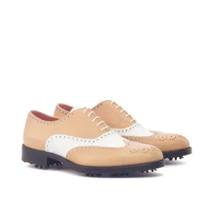 DapperFam Aeron Golf in Fawn / White Men's Italian Leather & Italian Pebble Grain Leather Full Brogue