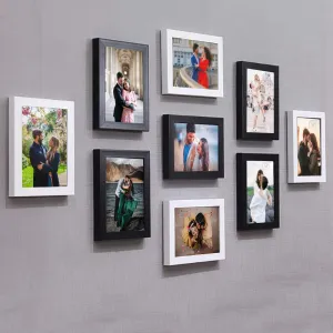 DJ ARTS Wood Rectangular Photo Frame (White, 9 Photo (S)_Size:- 5X7) Wall Mount