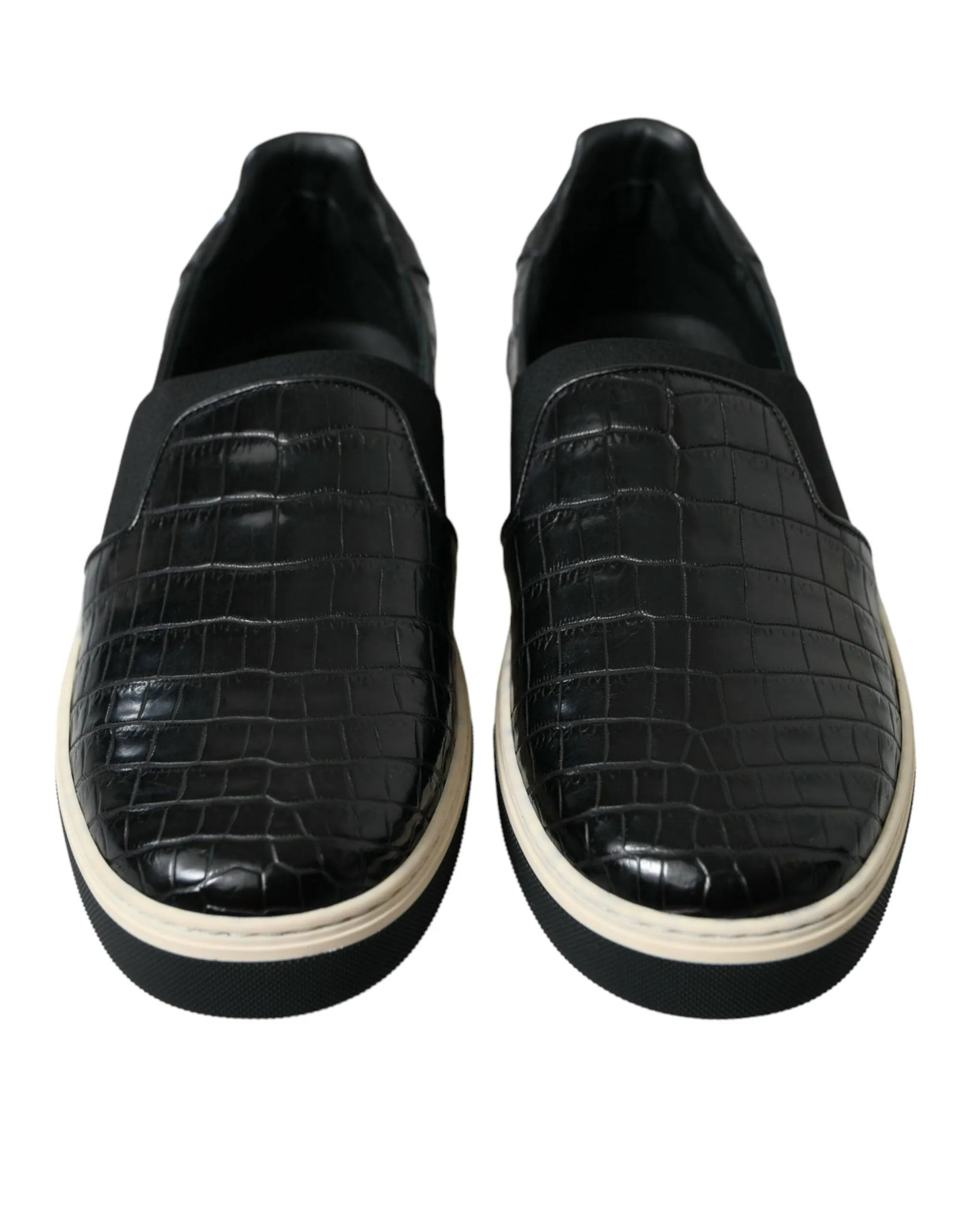 Dolce & Gabbana Black Croc Exotic Leather Sneakers Shoes