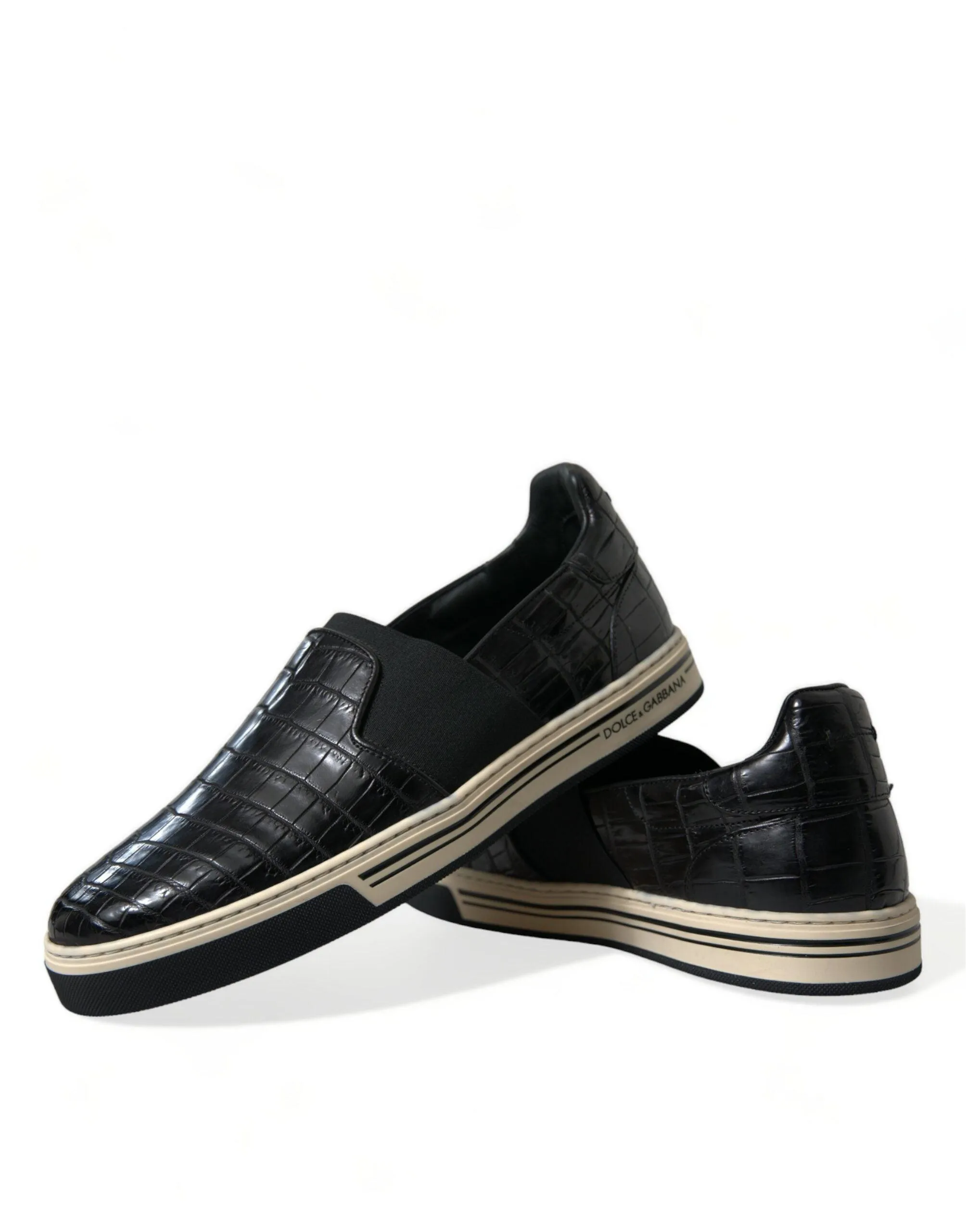 Dolce & Gabbana Black Croc Exotic Leather Sneakers Shoes