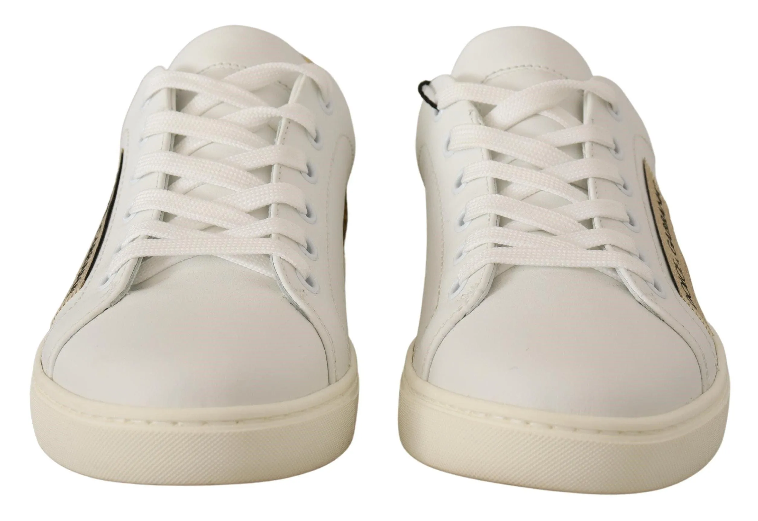 Dolce & Gabbana White Gold Leather Low Top Sneakers