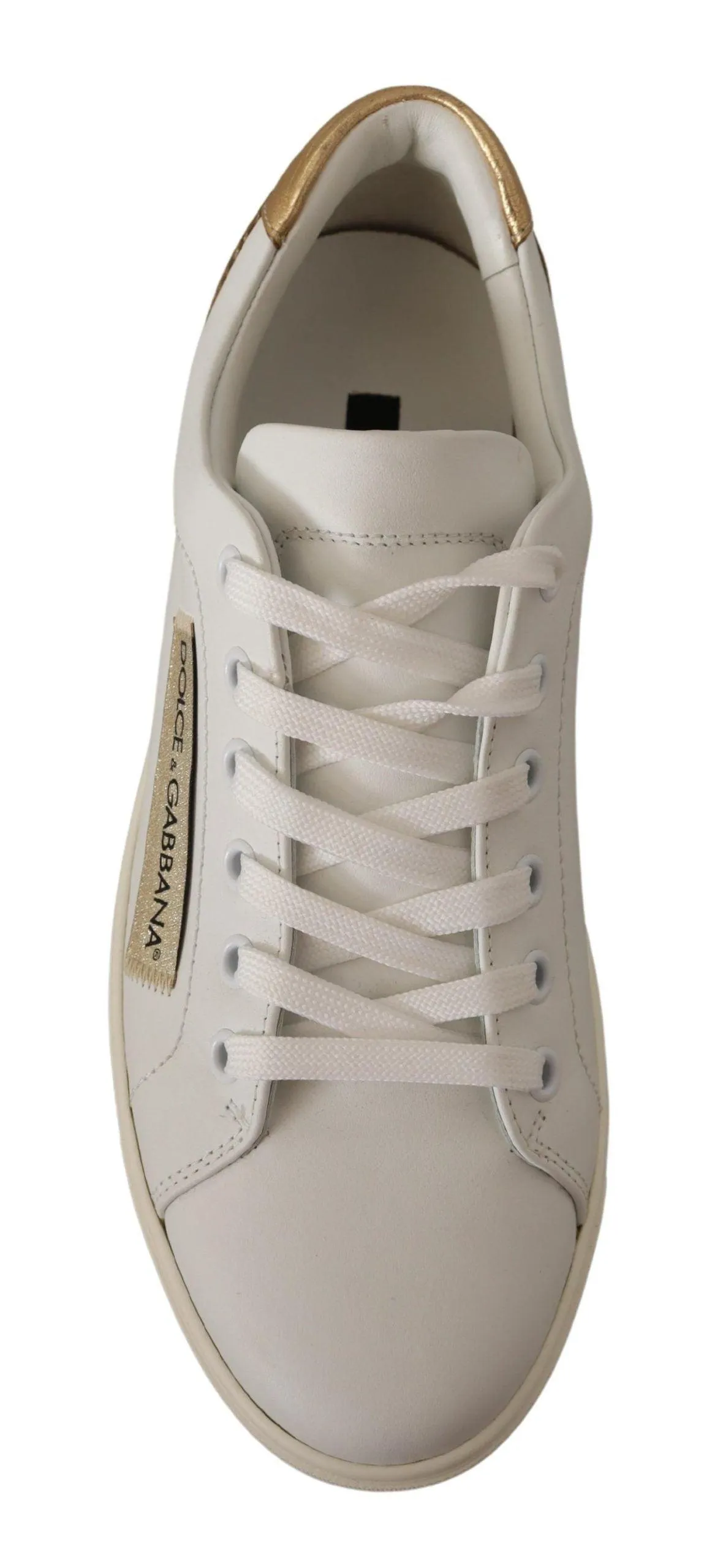 Dolce & Gabbana White Gold Leather Low Top Sneakers