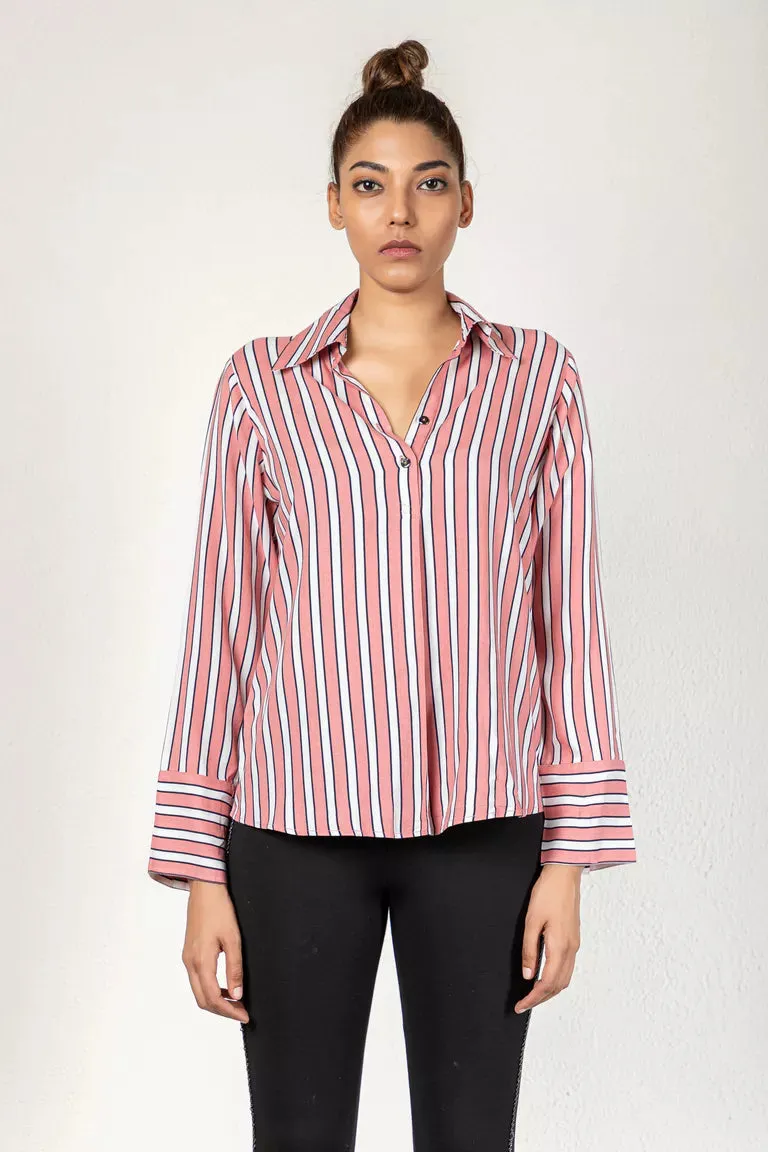 Dull Pink & Black Striped Shirt