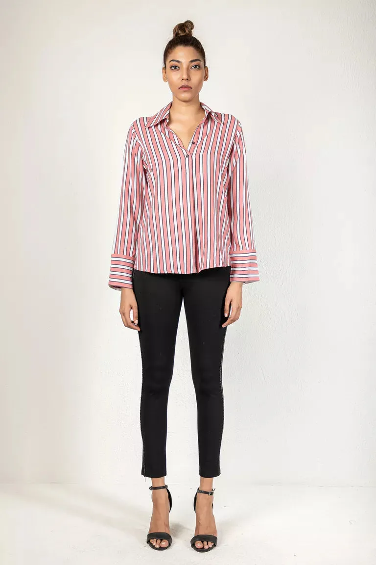 Dull Pink & Black Striped Shirt