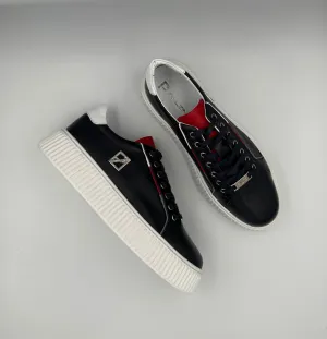 “DUSK” LOW-TOP NAVY SNEAKERS WITH RED AND WHITE DETAILING