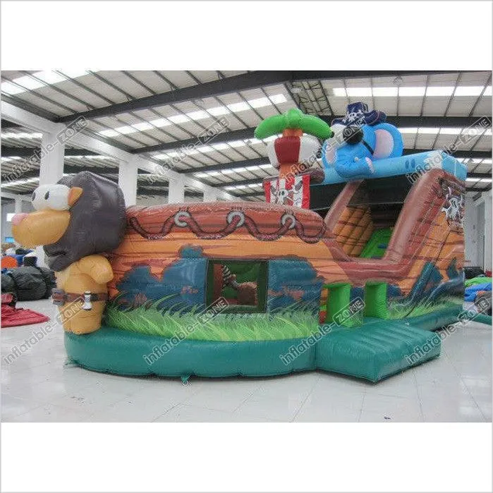 Elephant Inflatable Pirate Ship Bouncer Animals Pirate Boat Silk Printing Inflatable Animals Pirate Boat