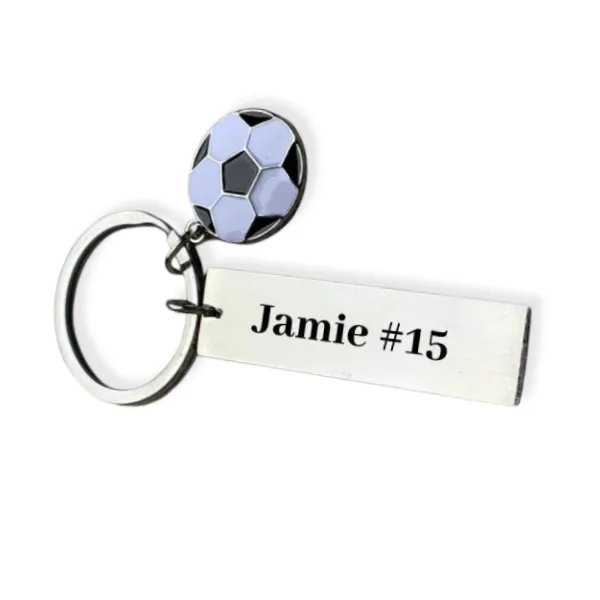 Engraved Soccer Ball Bar Keychain