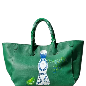 Everyday Vegan Tote - Tequila Girl Leather Hand Painted