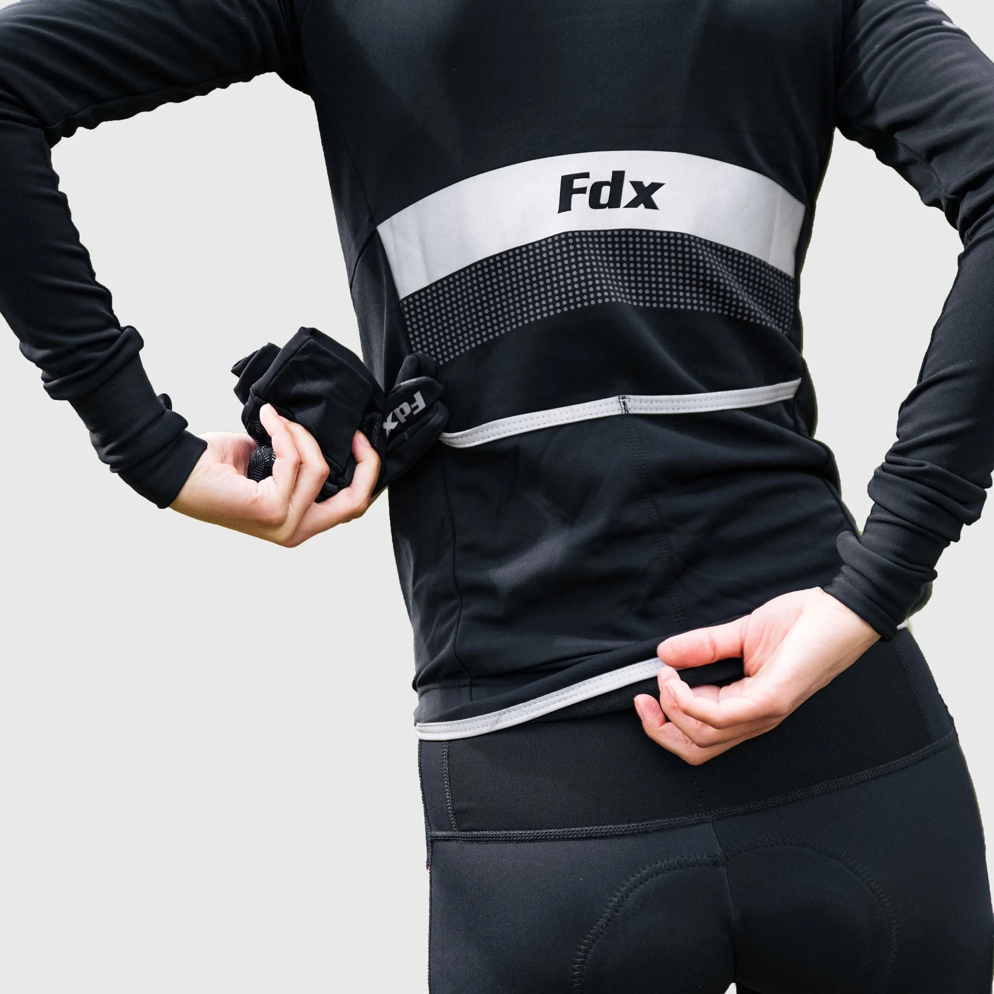 Fdx Arch Women's & Girl's Black Thermal Roubaix Long Sleeve Cycling Jersey