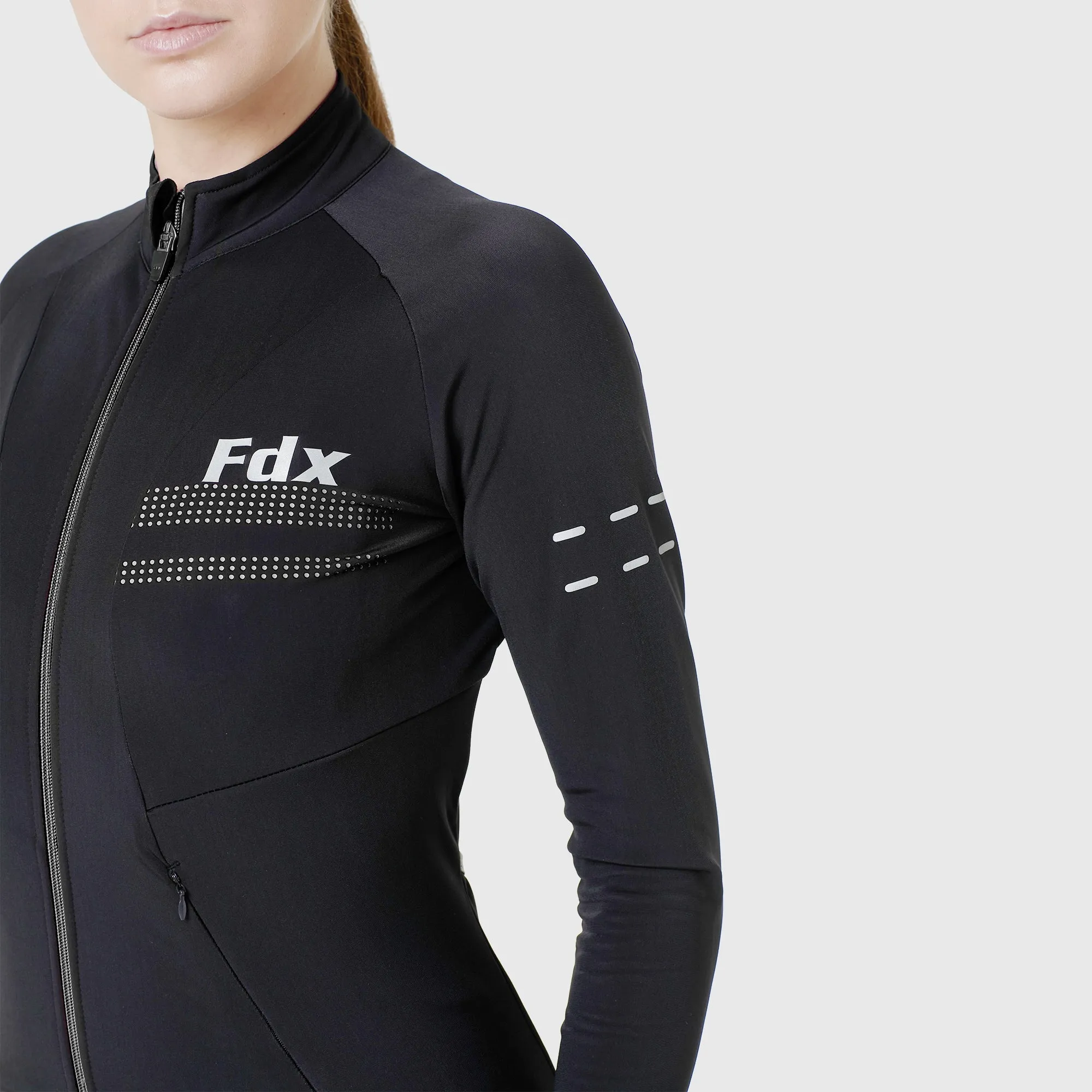 Fdx Arch Women's & Girl's Black Thermal Roubaix Long Sleeve Cycling Jersey