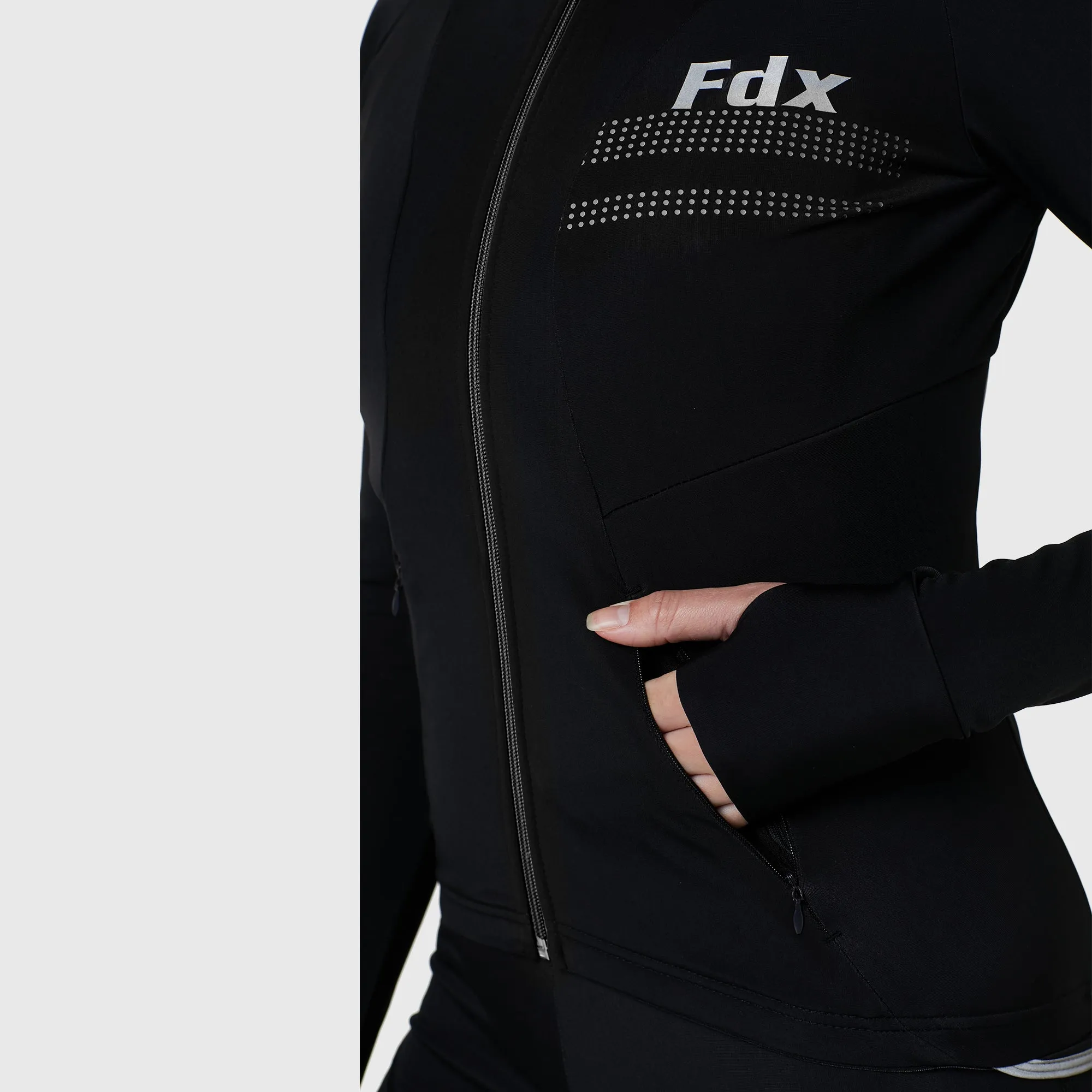 Fdx Arch Women's & Girl's Black Thermal Roubaix Long Sleeve Cycling Jersey