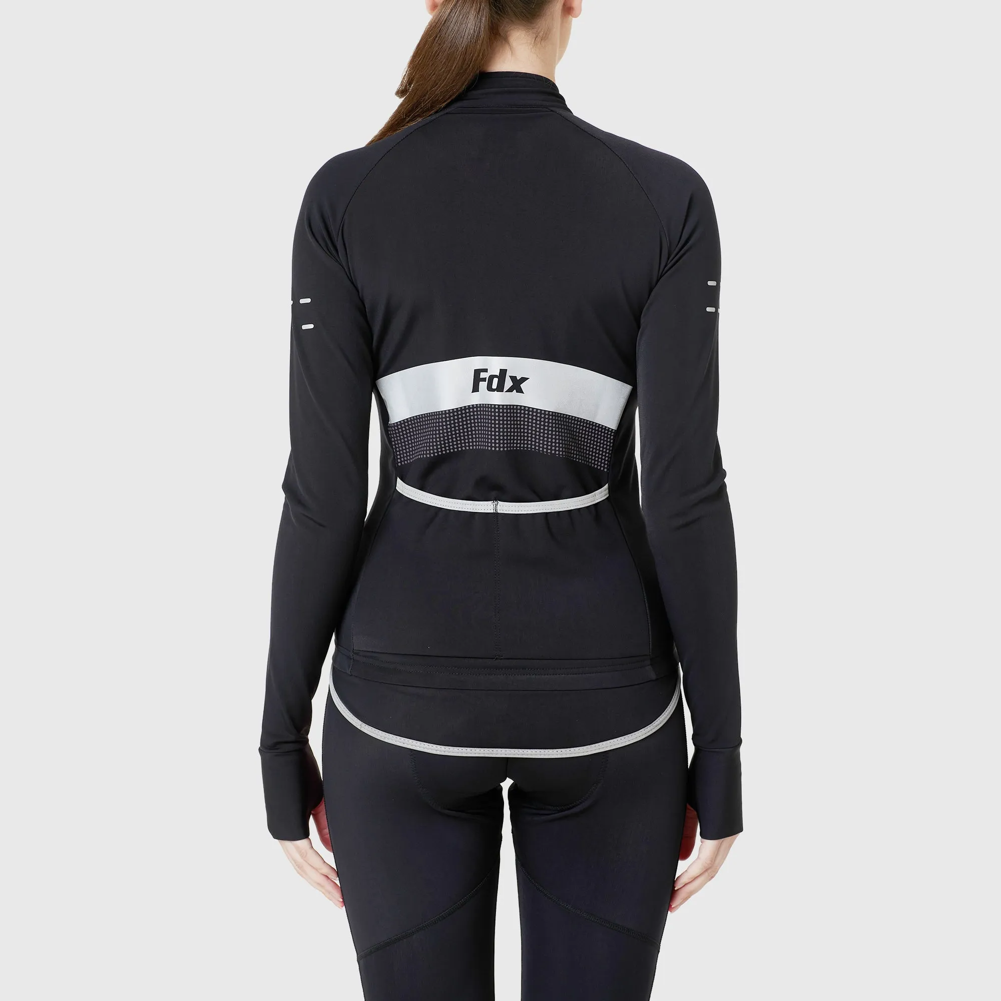 Fdx Arch Women's & Girl's Black Thermal Roubaix Long Sleeve Cycling Jersey