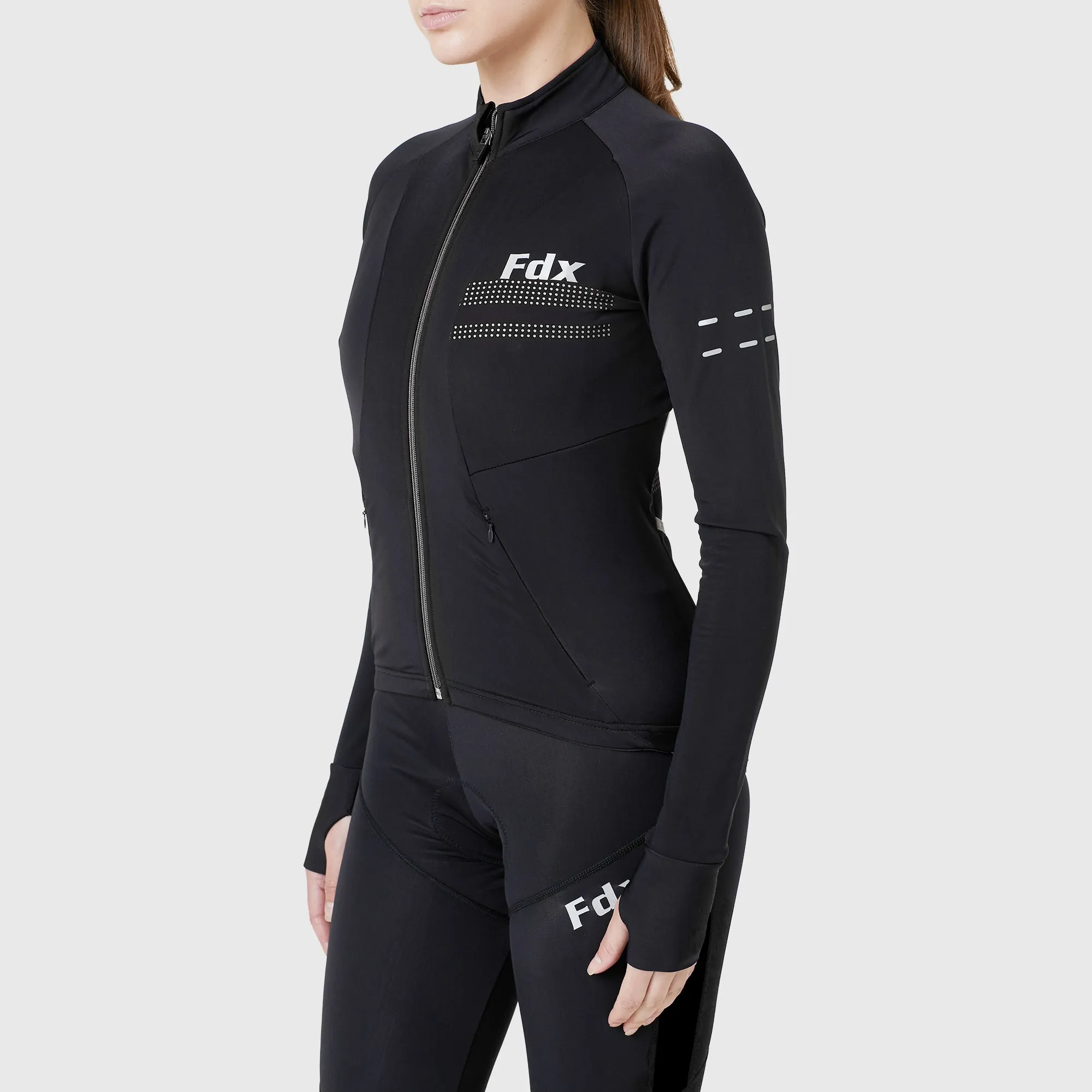 Fdx Arch Women's & Girl's Black Thermal Roubaix Long Sleeve Cycling Jersey