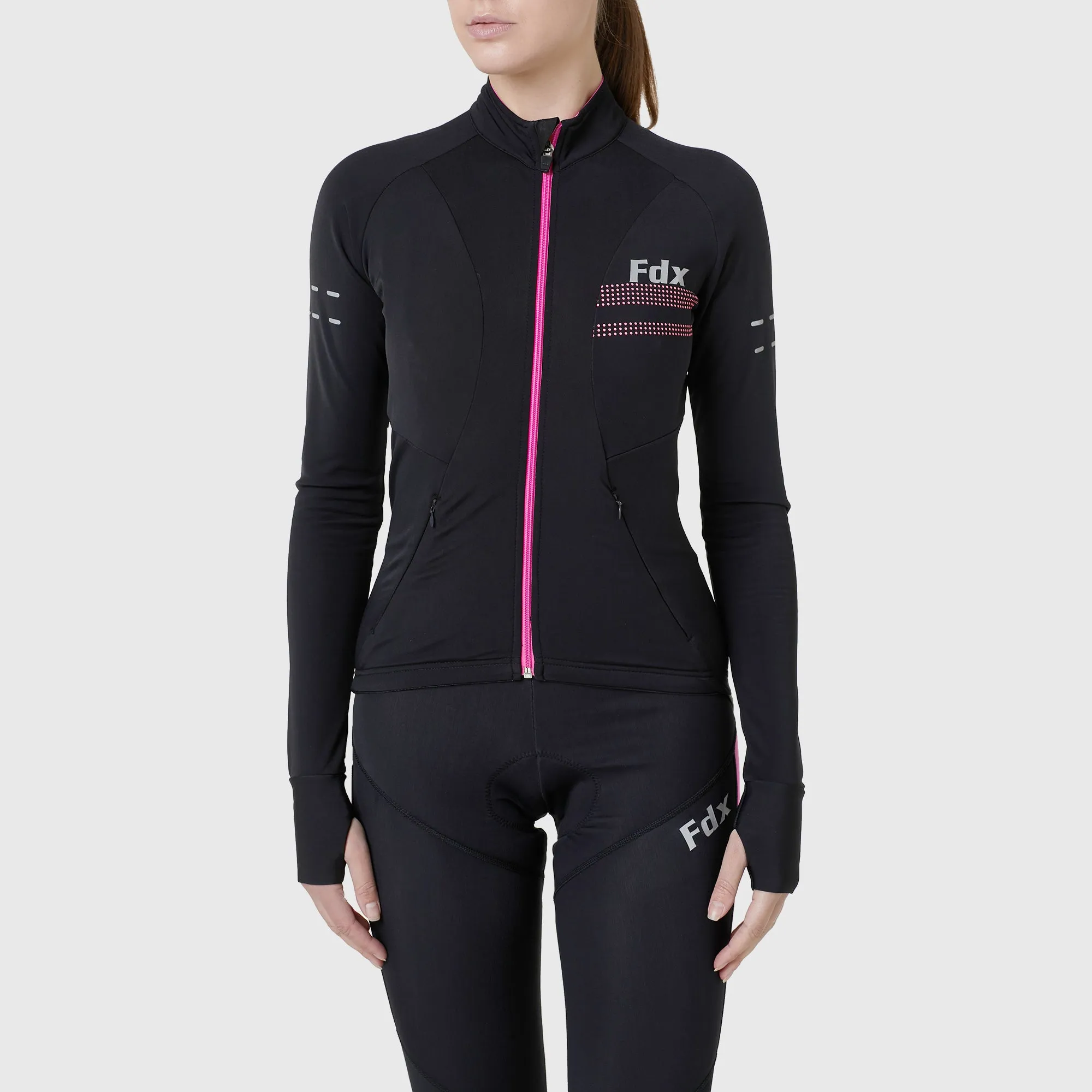 Fdx Arch Women's & Girl's Pink Thermal Roubaix Long Sleeve Cycling Jersey