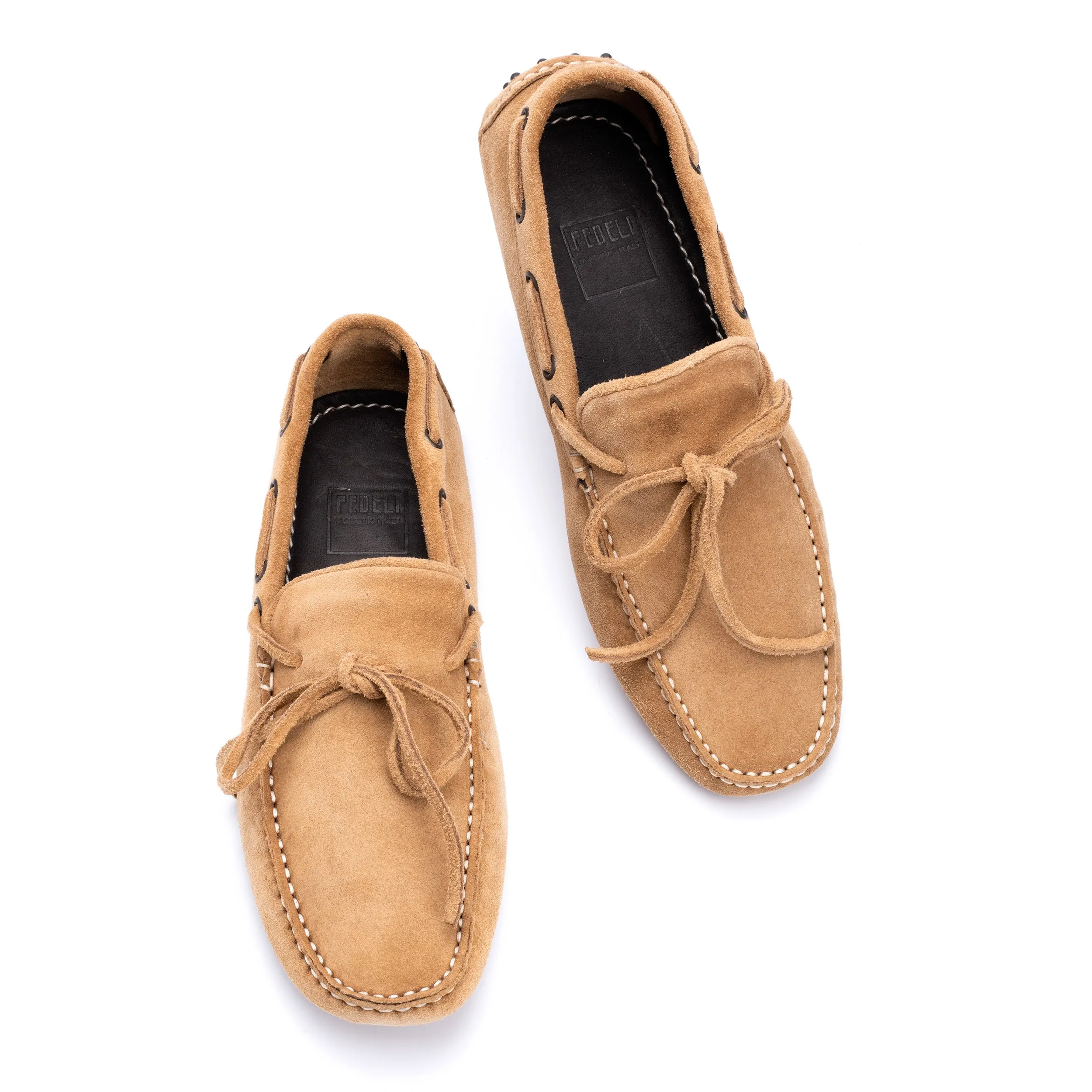 FEDELI "Rally" Camel Brown Suede Loafers Driving Car Shoes Moccasins 40.5 NEW 7.