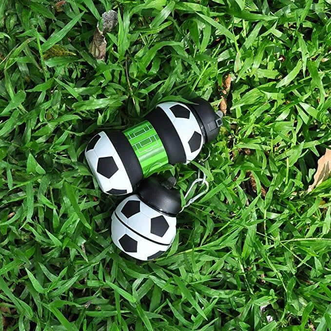 Football Soccer Silicone Water Bottle with Straw Foldable