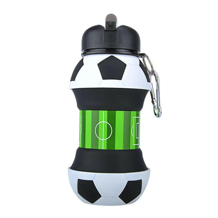 Football Soccer Silicone Water Bottle with Straw Foldable