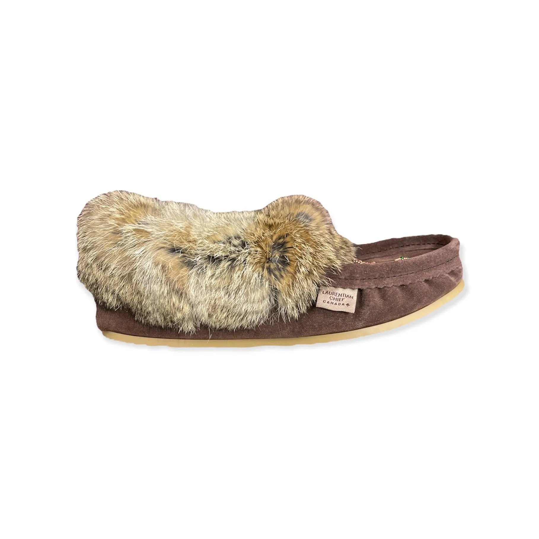 Fur Moccasin with Sole - Chocolate Suede