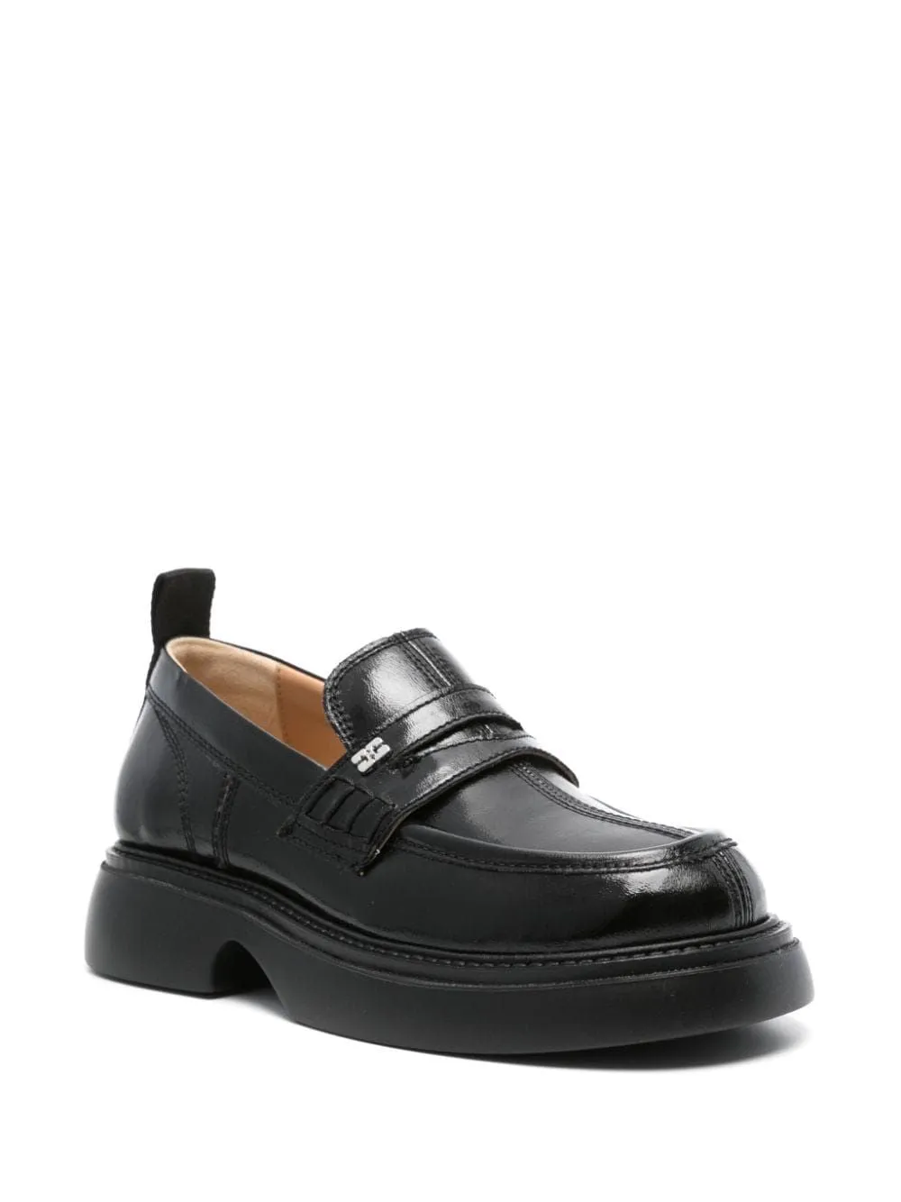 GANNI Chic Black Platform Loafers with Logo Detail