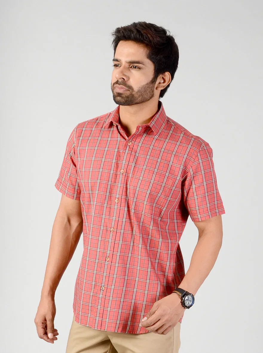 Garnet Rose Checked Smart Fit Casual Shirt | Greenfibre