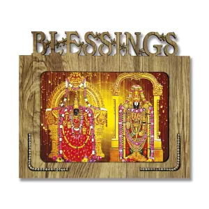 Generic Expression Decor Decorative Blessings Hand Crafted Wooden Table with Photo Frame of Tirupati Balaji (9 x 7.75 inch, Multicolour, MDF), Medium