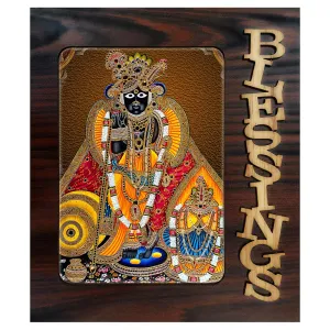 Generic PnF Blessings Hand Crafted Wooden Table with Photo of Banke Bihari Lord Krishna Vrindavan 6405,Multicolour, Medium