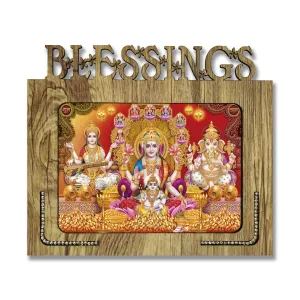 Generic PnF Blessings Hand Crafted Wooden Table with Photo of Diwali Puja (laxmiji, Ganeshji,Saraswatiji) Size of Photo Frame (9 * 7.75inch, Multicolor, MDF), Medium