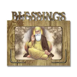 Generic PnF Blessings Hand Crafted Wooden Table with Photo of Guru Nanak Size of Photo Frame (9 * 7.75inch, Multicolor, MDF), Medium