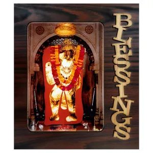 Generic PnF Blessings Hand Crafted Wooden Table with Photo of Mehandipur Balaji 20590,Multicolour