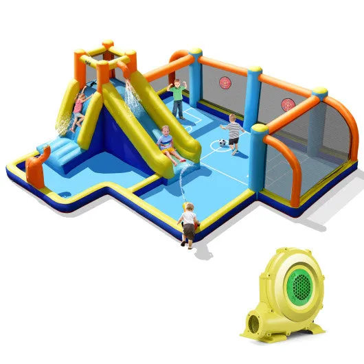 Giant Soccer-Themed Inflatable Water Slide with 735W Blower