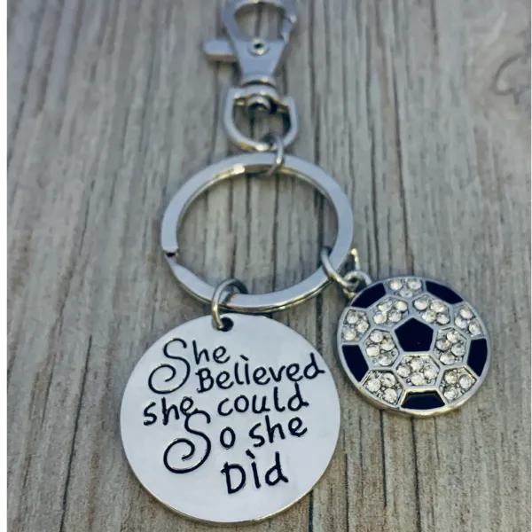 Girls Soccer She Believed She Could  Zipper Pull Keychain