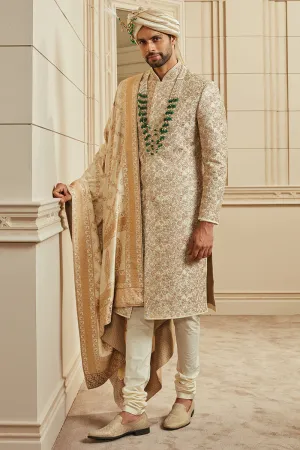 Gold Brocade Embroidered Sherwani