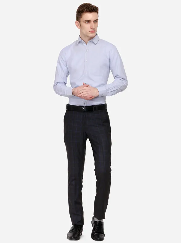 Grey & Navy Blue Checked Super Slim Fit Formal Trouser | JadeBlue