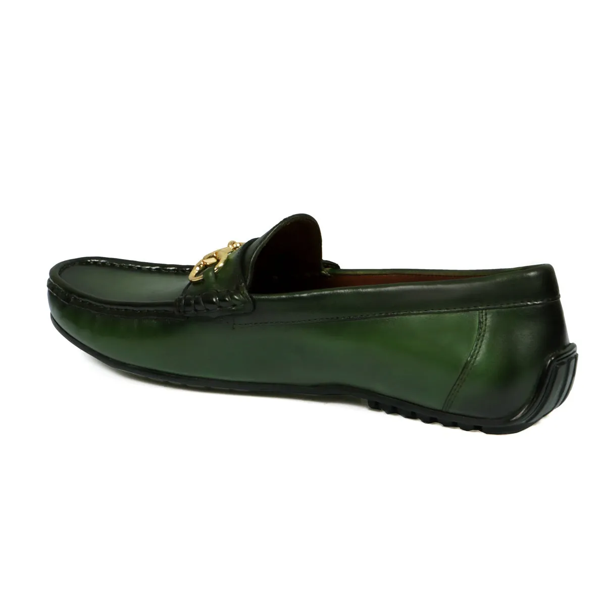 Horsebit Driving Loafers Shoe in Green Leather